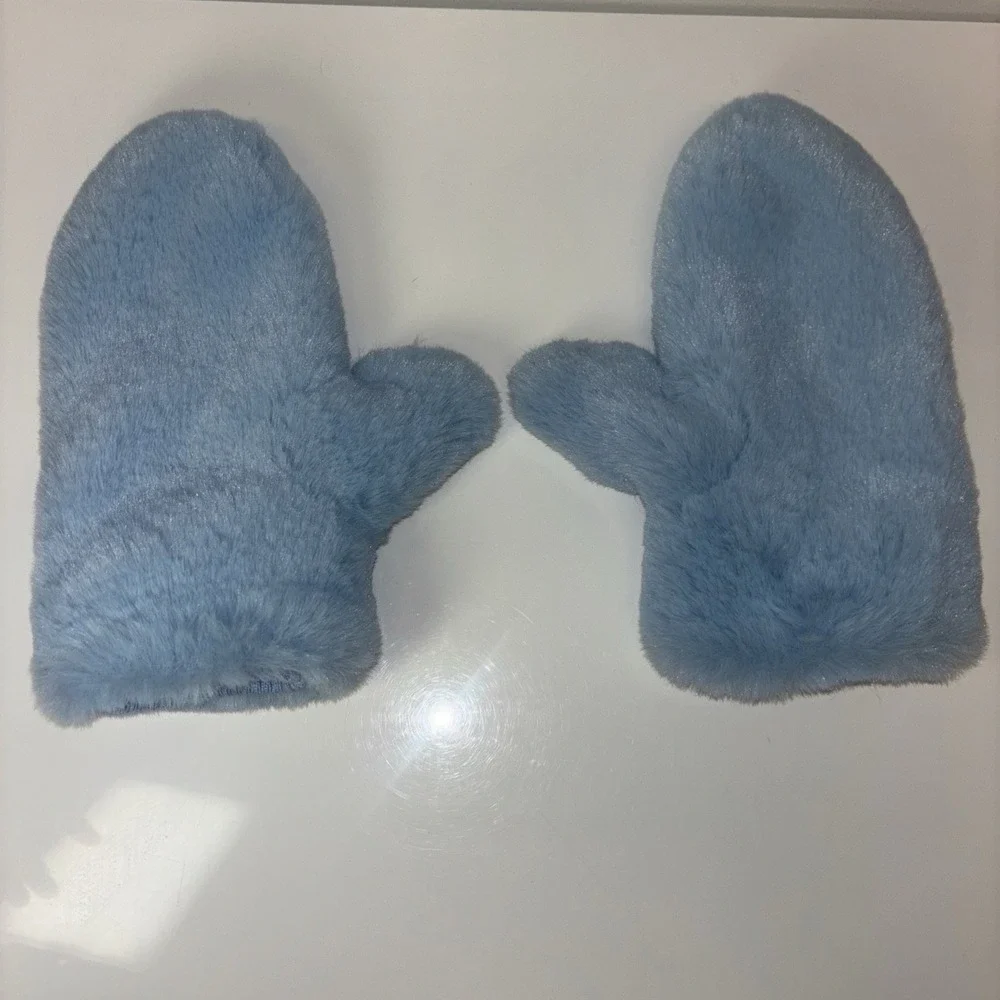 Blue Faux Fur mittens Women's Gloves Sz Small luxury gift winter mittens Fluffy